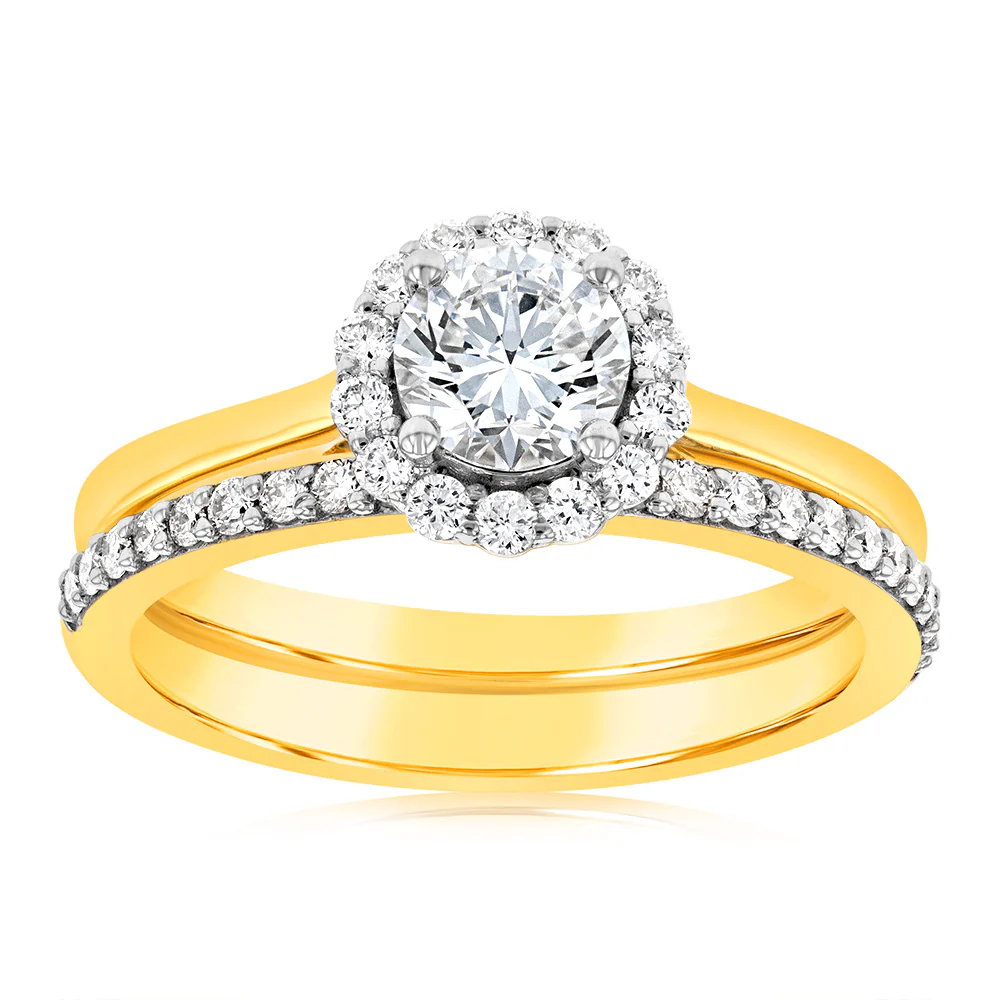 Luminesce Lab Grown Diamond 1 Carat Bridal Set in Halo Design set in 18ct Yellow Gold - Image 2