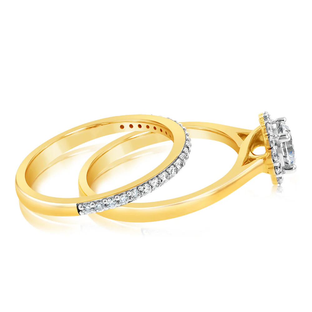 Luminesce Lab Grown Diamond 1 Carat Bridal Set in Halo Design set in 18ct Yellow Gold - Image 3