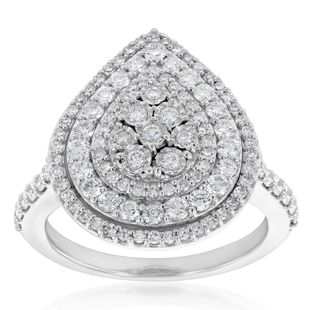 Luminesce Lab Grown Diamond 1 Carat Pear Cluster Ring in Silver - Image 3