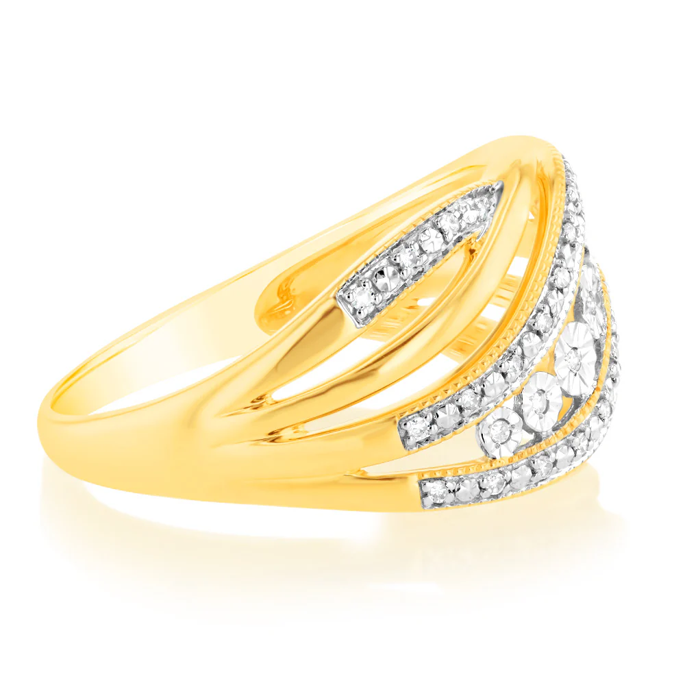 Luminesce Lab Grown Diamond 9ct Yellow Gold 1/10 Carat Diamond Ring - Image 3