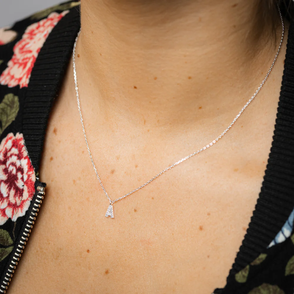 Luminesce Lab Grown Diamond "A" Pendant on Adjustable 40-45cm Chain Set in Sterling Silver - Image 2