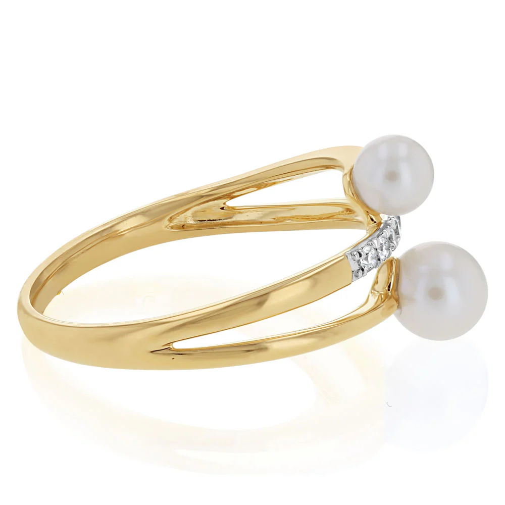 Luminesce Lab Grown Diamond and Freshwater Pearl Ring in 9ct Yellow Gold - Image 2