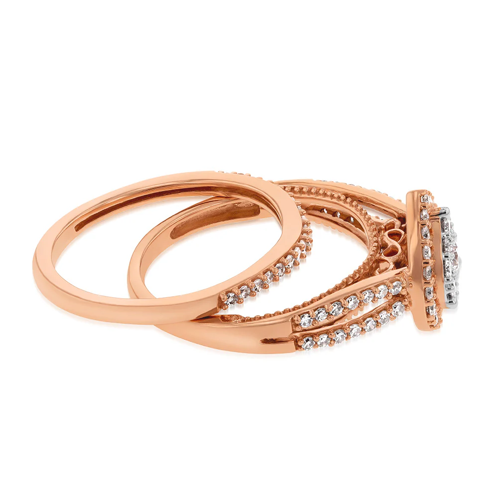 Luminesce Lab Grown Diamond Bridal Set .69Carat in Heart Design set in 10ct Rose Gold - Image 2