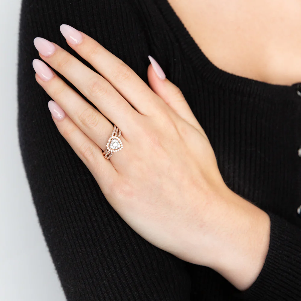 Luminesce Lab Grown Diamond Bridal Set .69Carat in Heart Design set in 10ct Rose Gold - Image 3