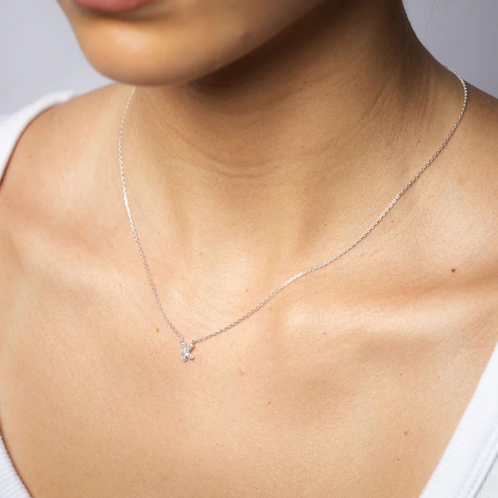 Luminesce Lab Grown Diamond "K" Pendant on Adjustable 40-45cm Chain Set in Sterling Silver - Image 2