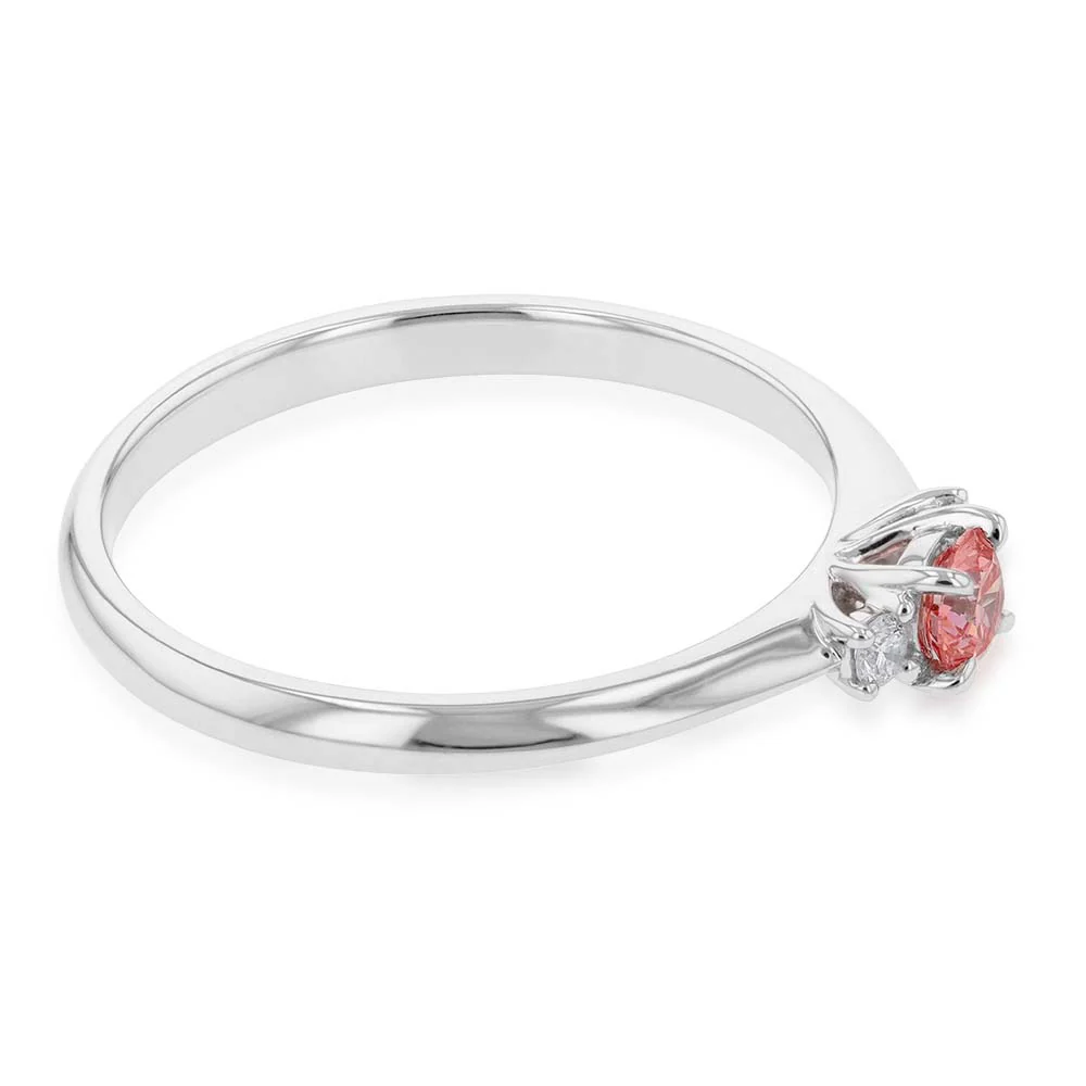 Luminesce Lab Grown Diamond Trilogy Ring with Pink Centre in 9ct White Gold - Image 2