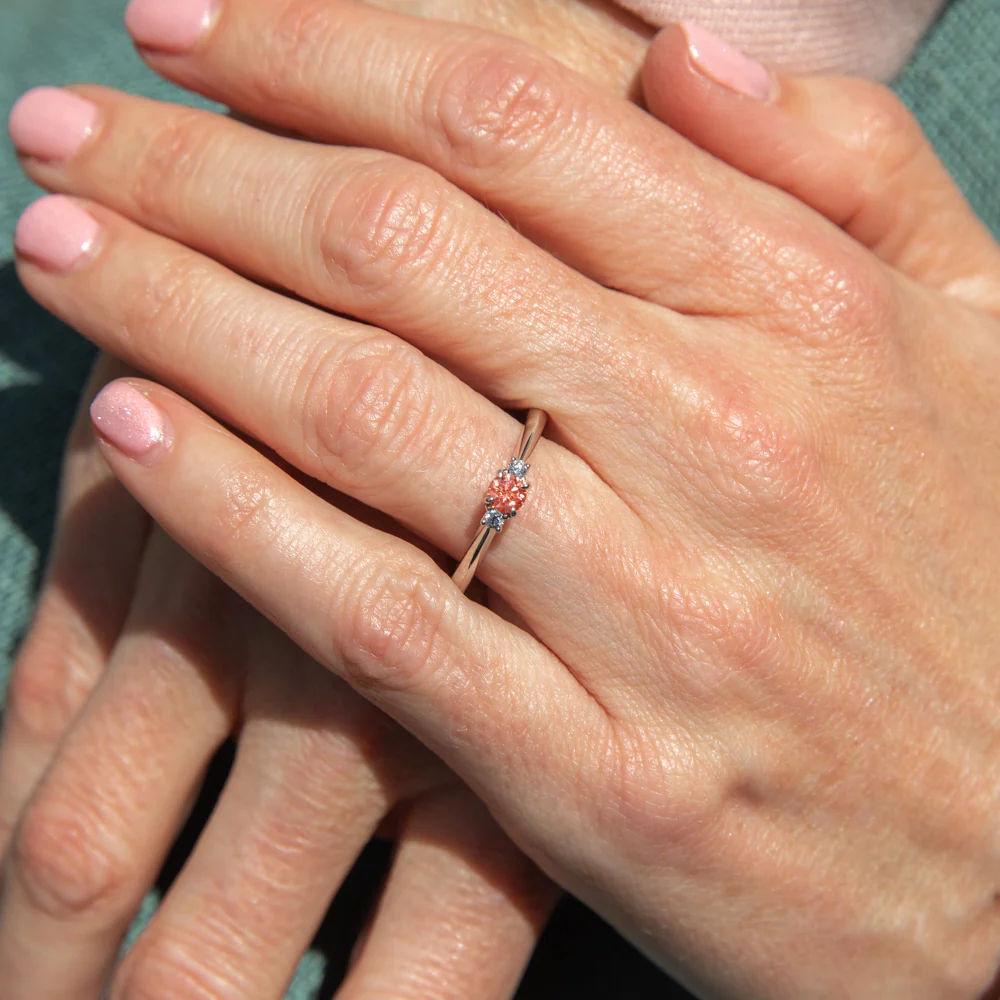 Luminesce Lab Grown Diamond Trilogy Ring with Pink Centre in 9ct White Gold - Image 3