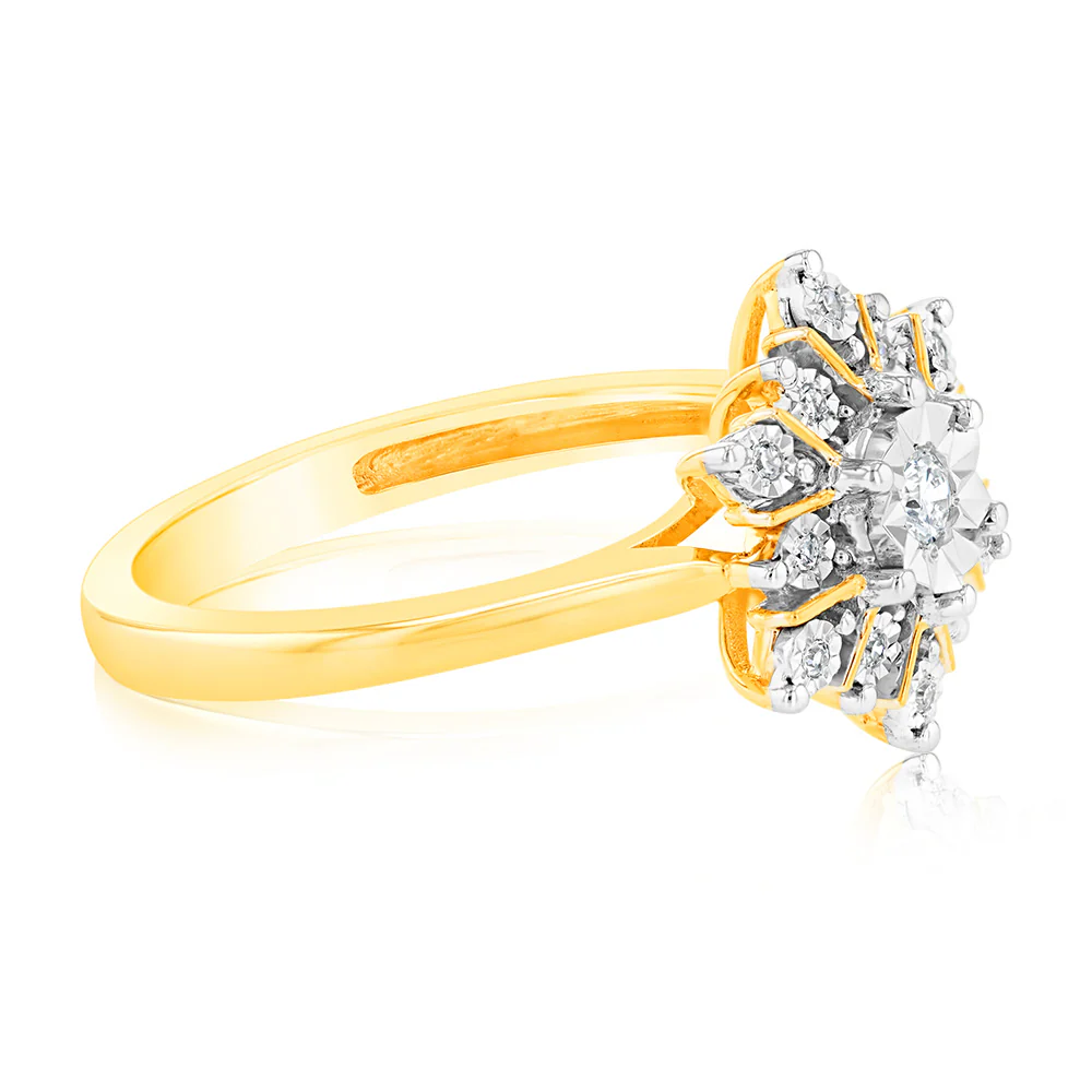 Luminesce Lab Grown Dress Ring with 13 Diamonds Set in 9 Carat Yellow Gold - Image 2