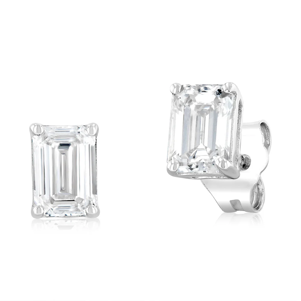 Luminesce Lab Grown Emerald Shaped 1 Carat Diamond Stud Earrings in 14ct White Gold - Image 2