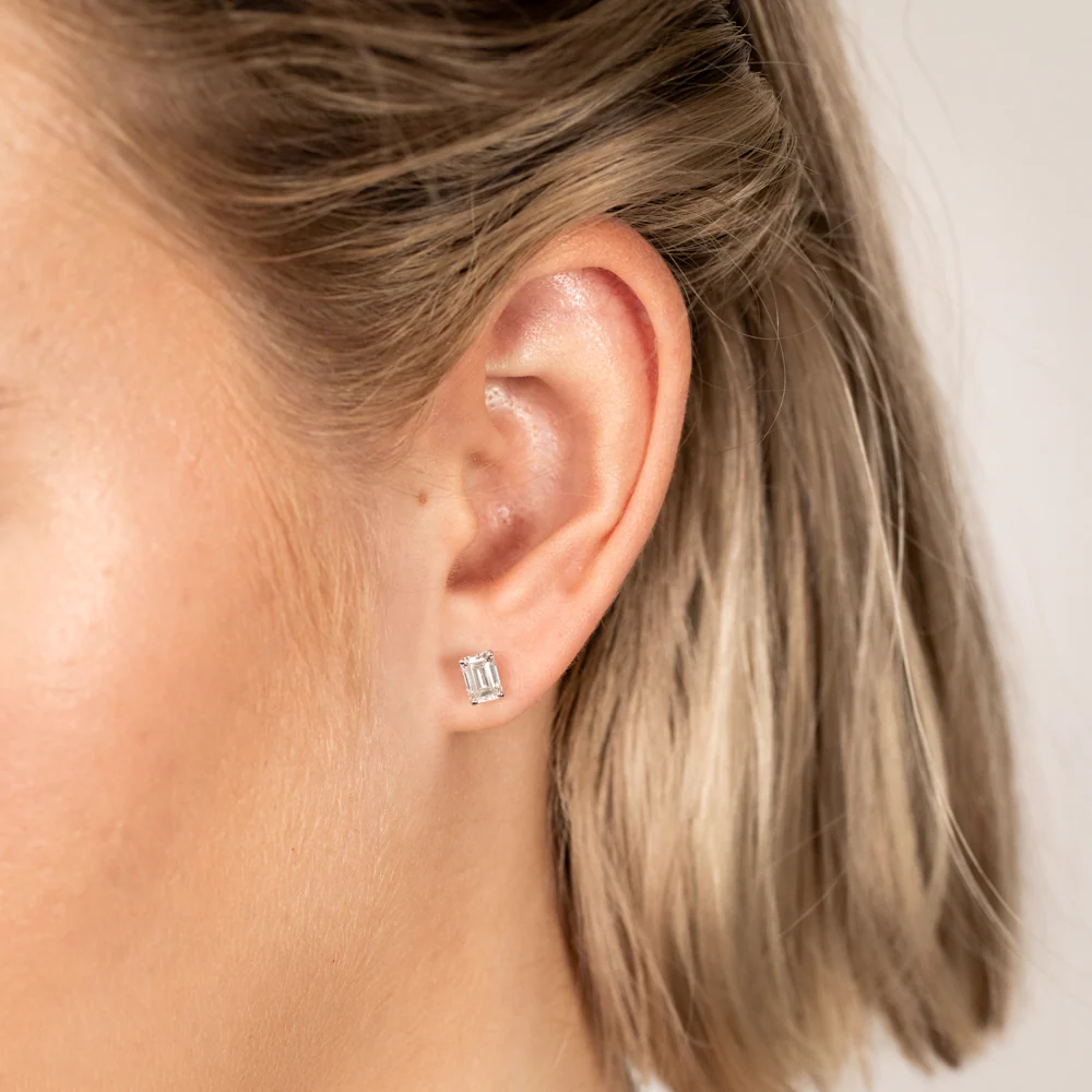 Luminesce Lab Grown Emerald Shaped 1 Carat Diamond Stud Earrings in 14ct White Gold - Image 3