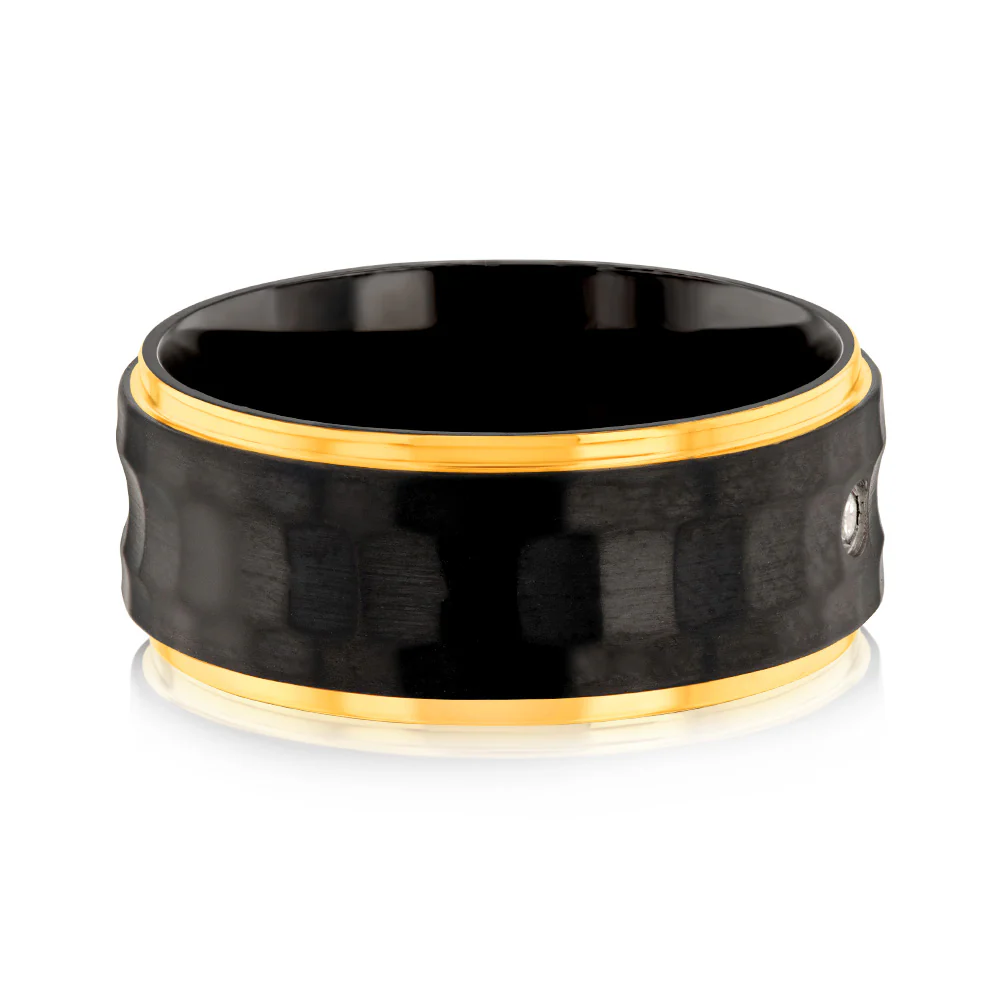 Luminesce Lab Grown Gold Plated & Black Zirconium in 3 Diamonds Around the Ring - Image 2
