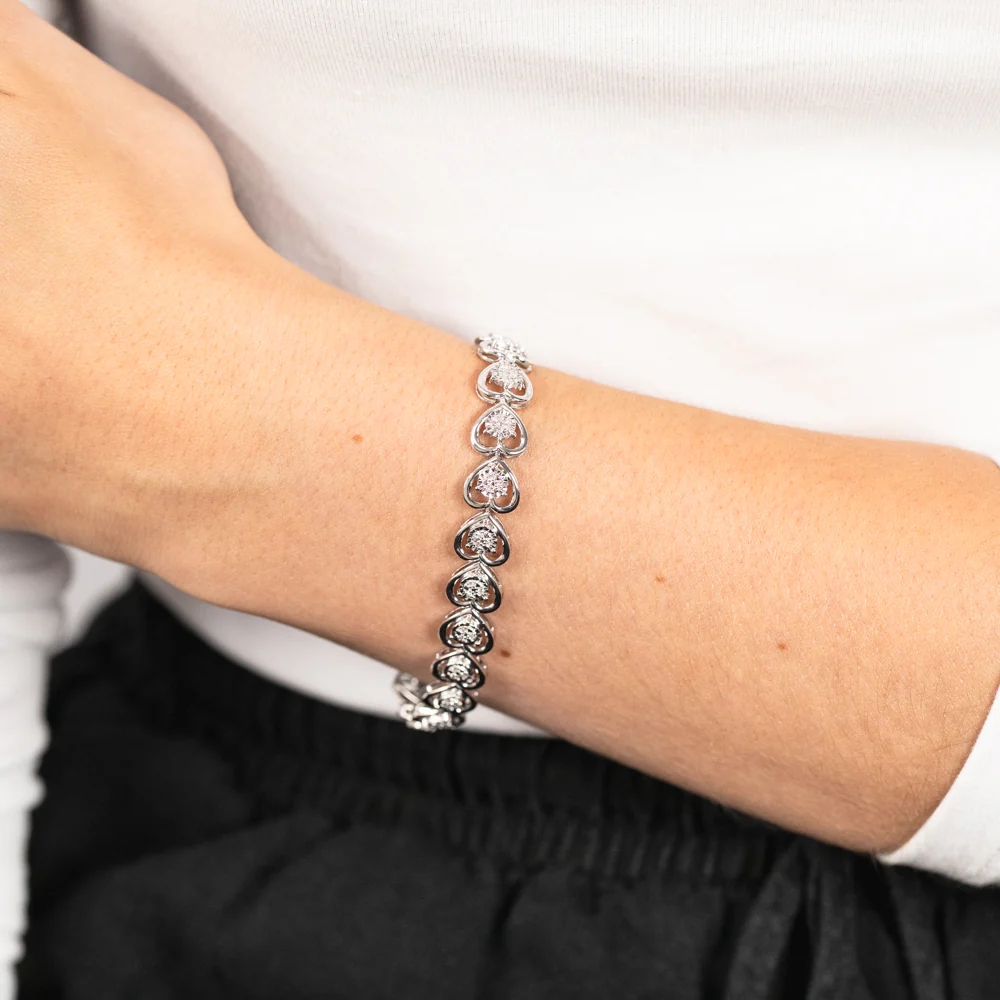 Luminesce Lab Grown Heart Shaped 1/6 Carat Diamond in Sterling Silver Bracelet - Image 3