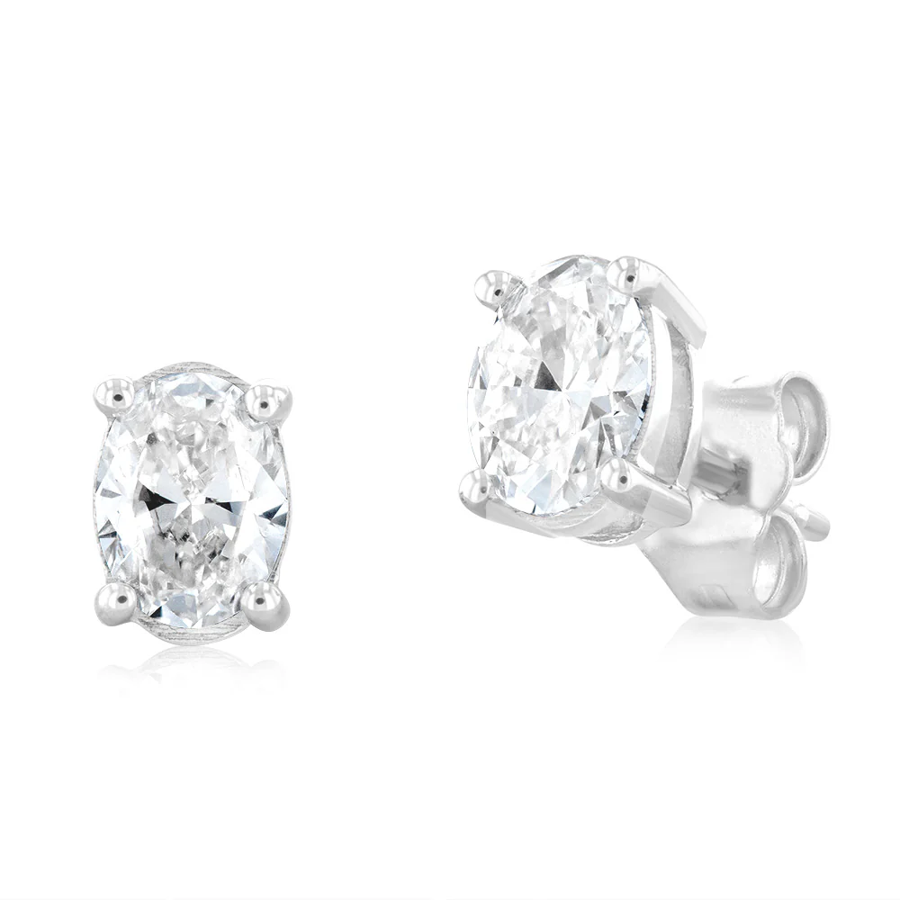 Luminesce Lab Grown Oval Cut 1 Carat Diamond Stud Earrings in 14ct White Gold - Image 2