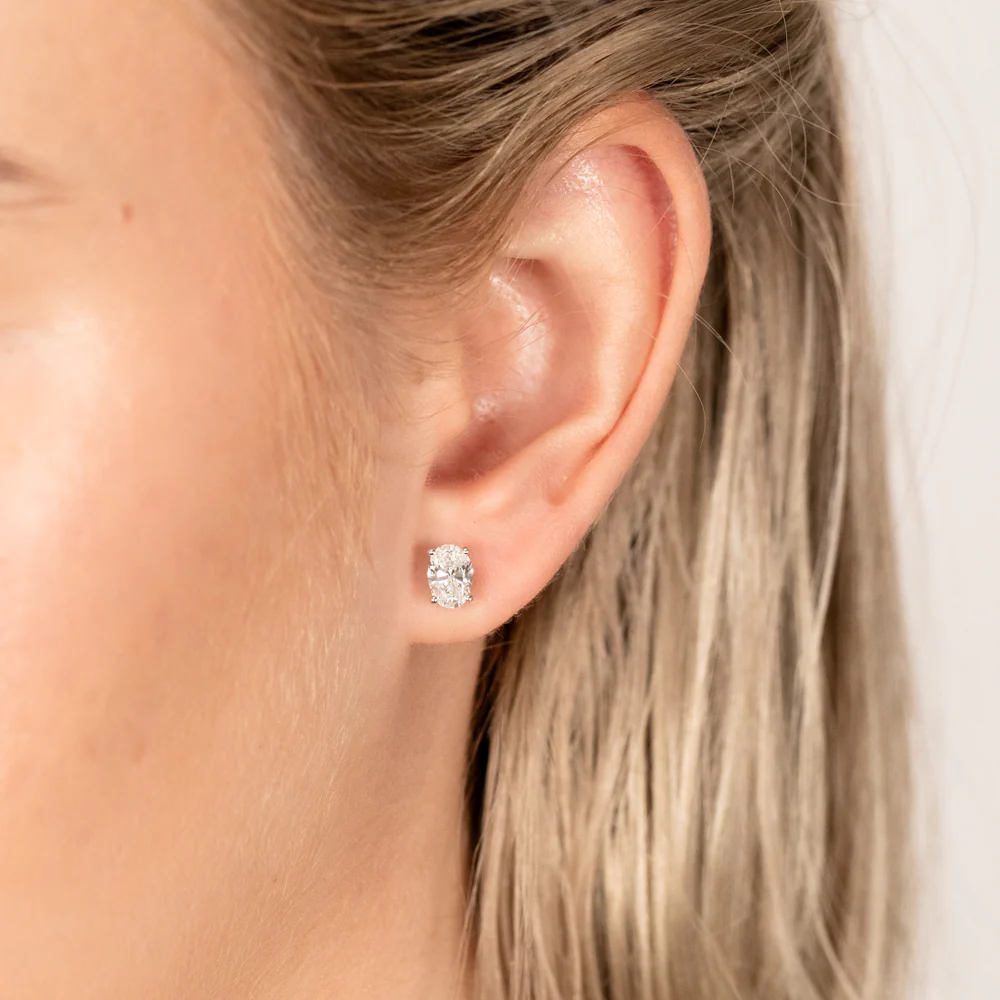 Luminesce Lab Grown Oval Cut 1 Carat Diamond Stud Earrings in 14ct White Gold - Image 3