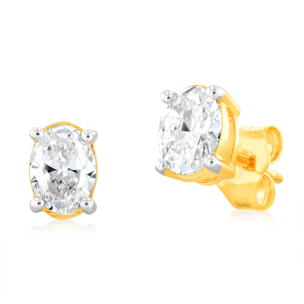 Luminesce Lab Grown Oval Cut 1 Carat Diamond Stud Earrings in 14ct Yellow Gold - Image 2