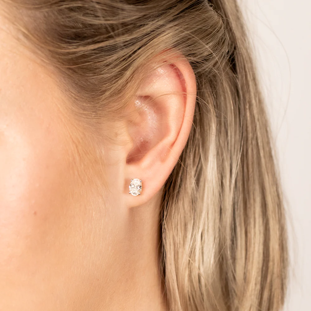 Luminesce Lab Grown Oval Cut 1 Carat Diamond Stud Earrings in 14ct Yellow Gold - Image 3