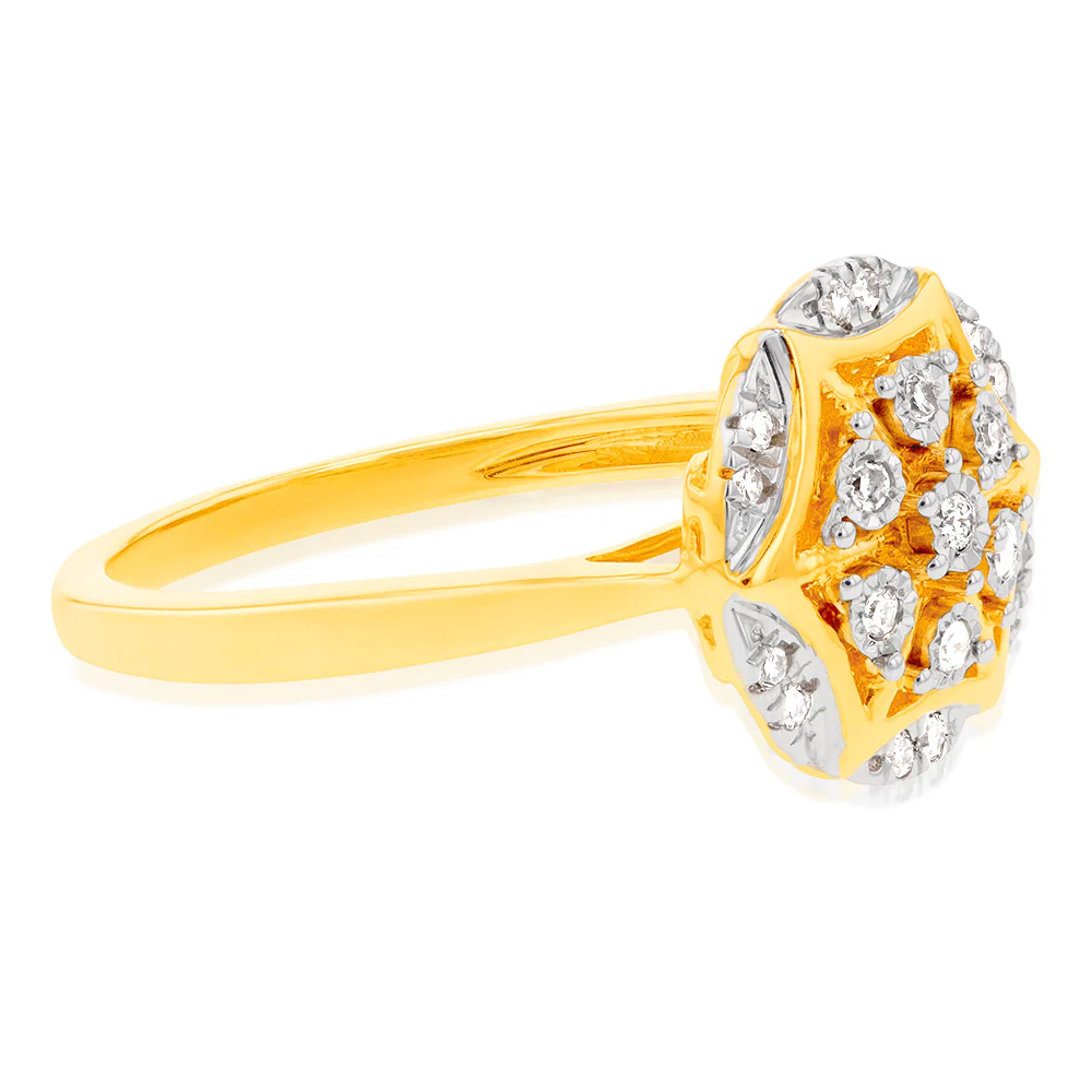 Luminesce Lab Grown Oval Ring with 19 Diamonds Set in 9 Carat Yellow Gold - Image 2