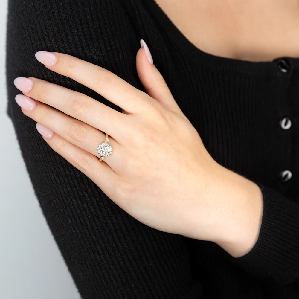 Luminesce Lab Grown Oval Ring with 28 Diamonds Set in 9 Carat Yellow Gold - Image 3