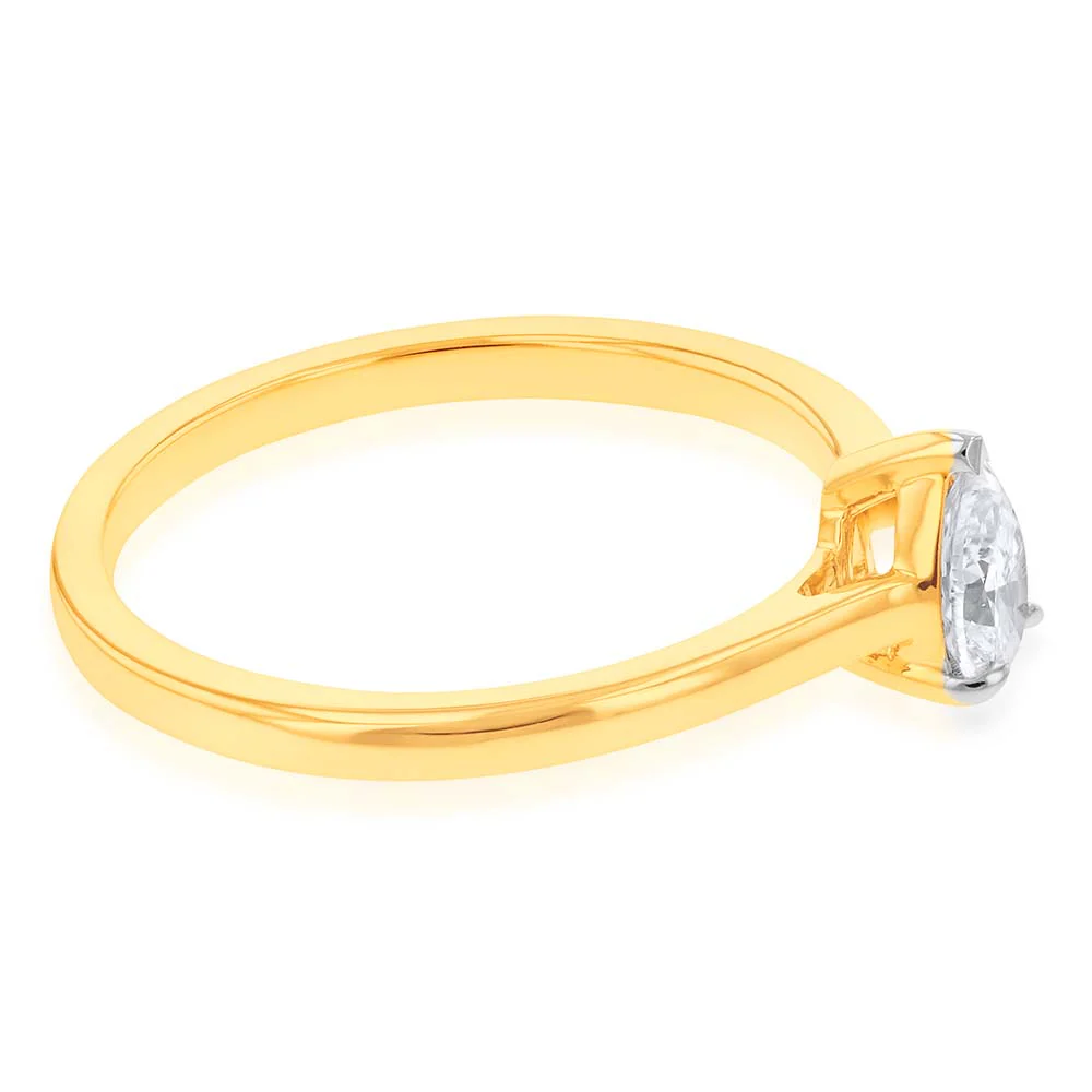 Luminesce Lab Grown Pear Diamond Ring in 9ct Yellow Gold - Image 2