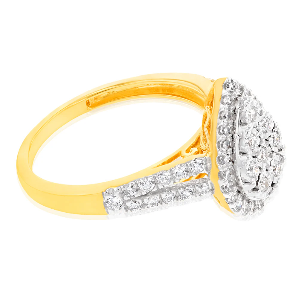 Luminesce Lab Grown Pear Ring with 1/2 Carat 54 Diamonds Set in 9 Carat Yellow Gold - Image 2