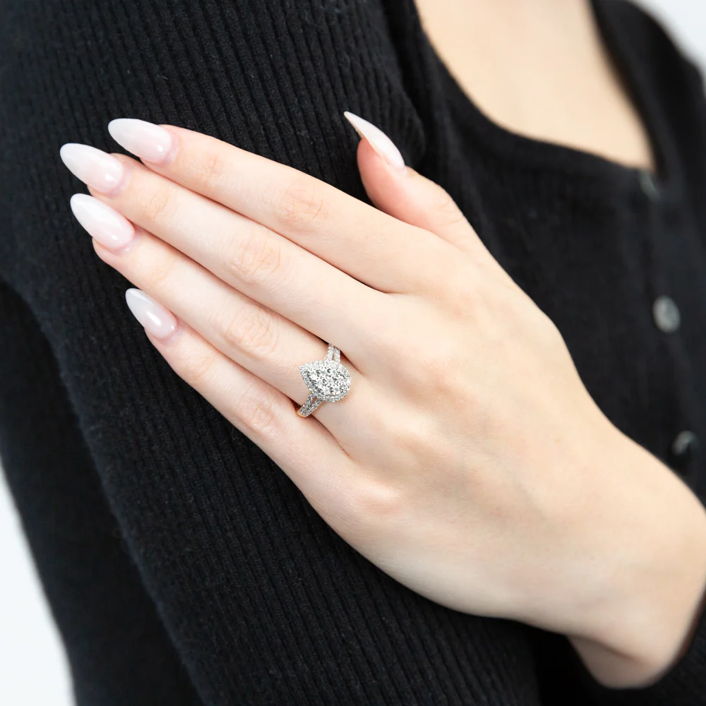 Luminesce Lab Grown Pear Ring with 1/2 Carat 54 Diamonds Set in 9 Carat Yellow Gold - Image 3