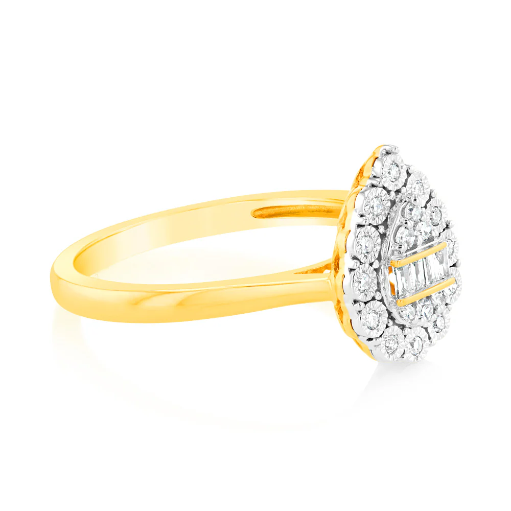 Luminesce Lab Grown Pear Shape 0.12Ct Diamond Ring in 9ct Yellow Gold - Image 2