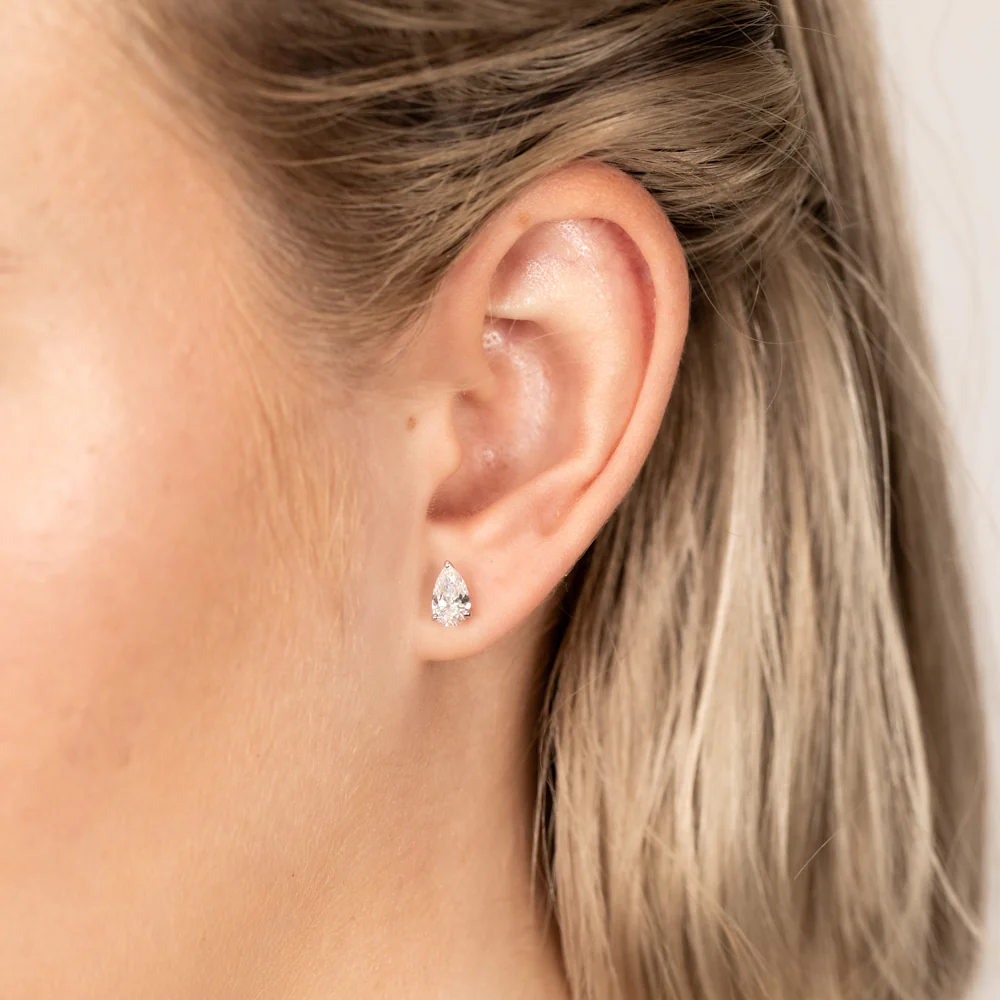 Luminesce Lab Grown Pear Shaped 1 Carat Diamond Stud Earrings in 14ct White Gold - Image 2