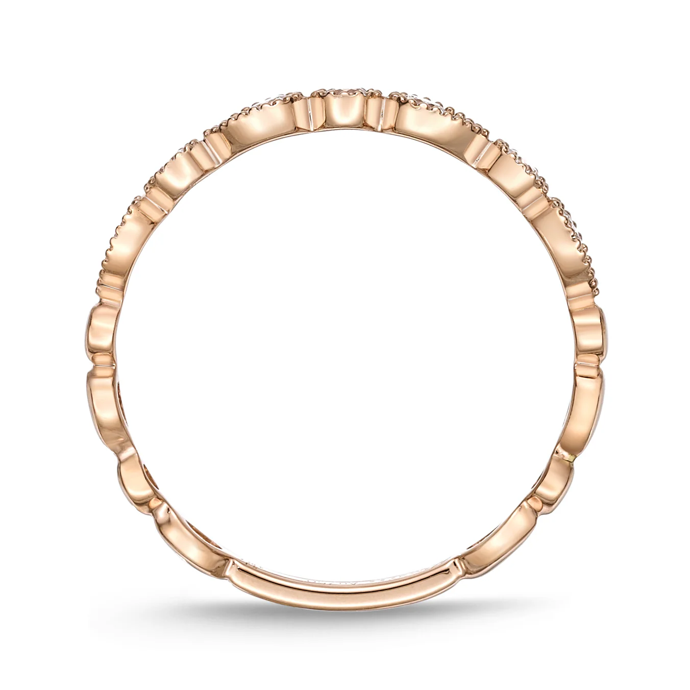 Memoire 18ct Rose Gold 1/5 Carat Diamond Vintage Round & Illusion Pear Stack Ring - Image 2
