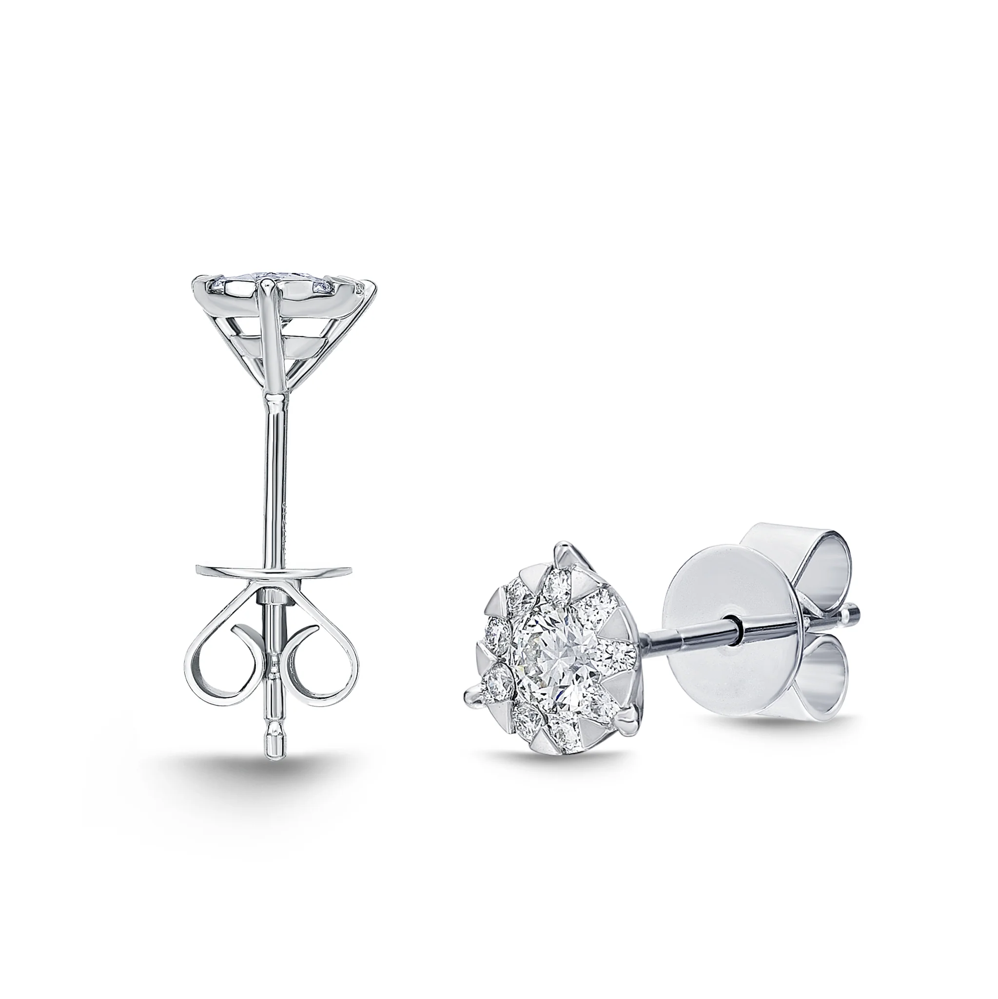 Memoire 18ct White Gold 0.15 Carat Diamond 3 Prong Bouquet Style Stud Earrings - Image 2