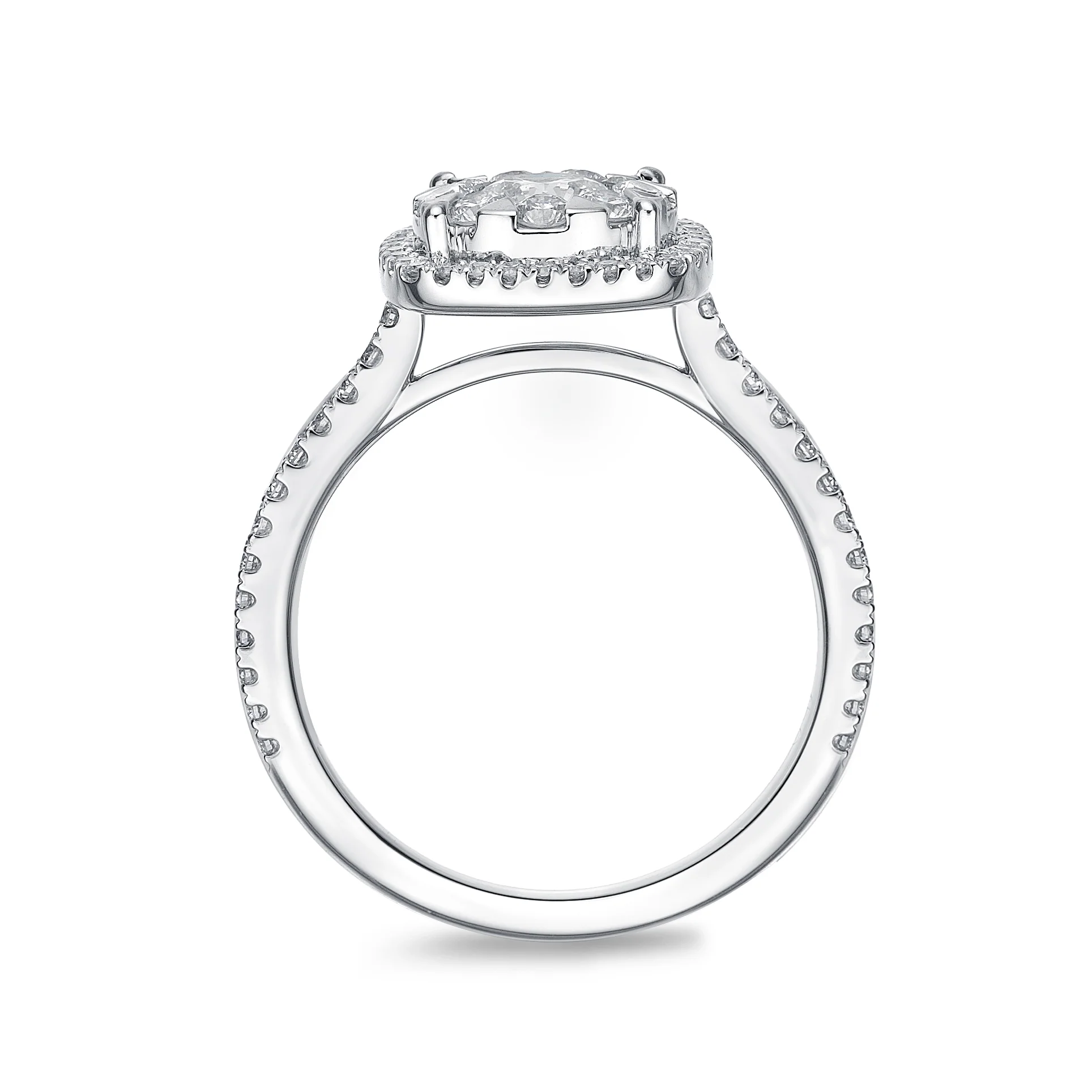 Memoire 18ct White Gold 0.60 Carat Diamond Bouquet Cushion Halo Solitaire Ring - Image 3