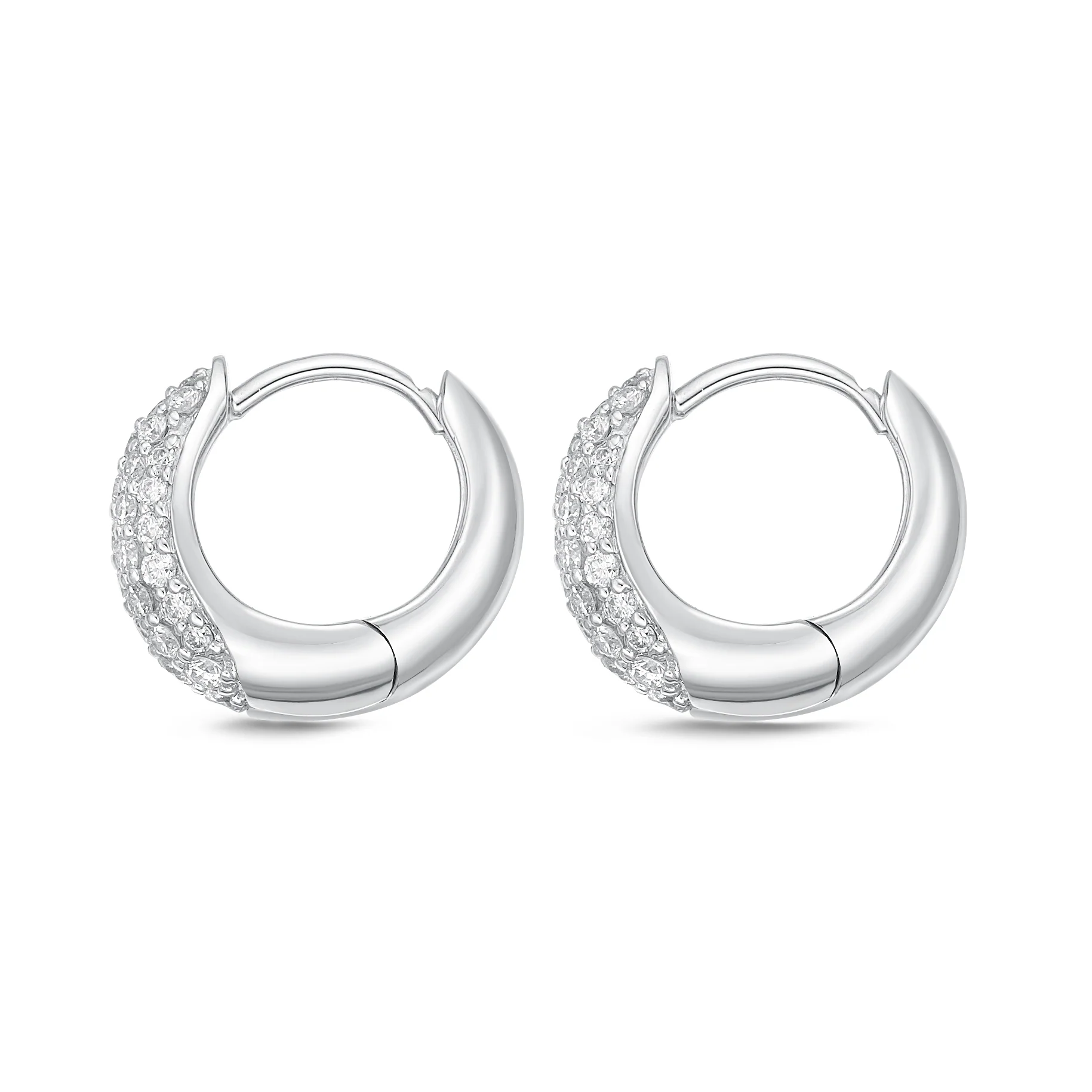 Memoire 18ct White Gold 1/2 Carat Diamond Pave Hoop Earrings - Image 2