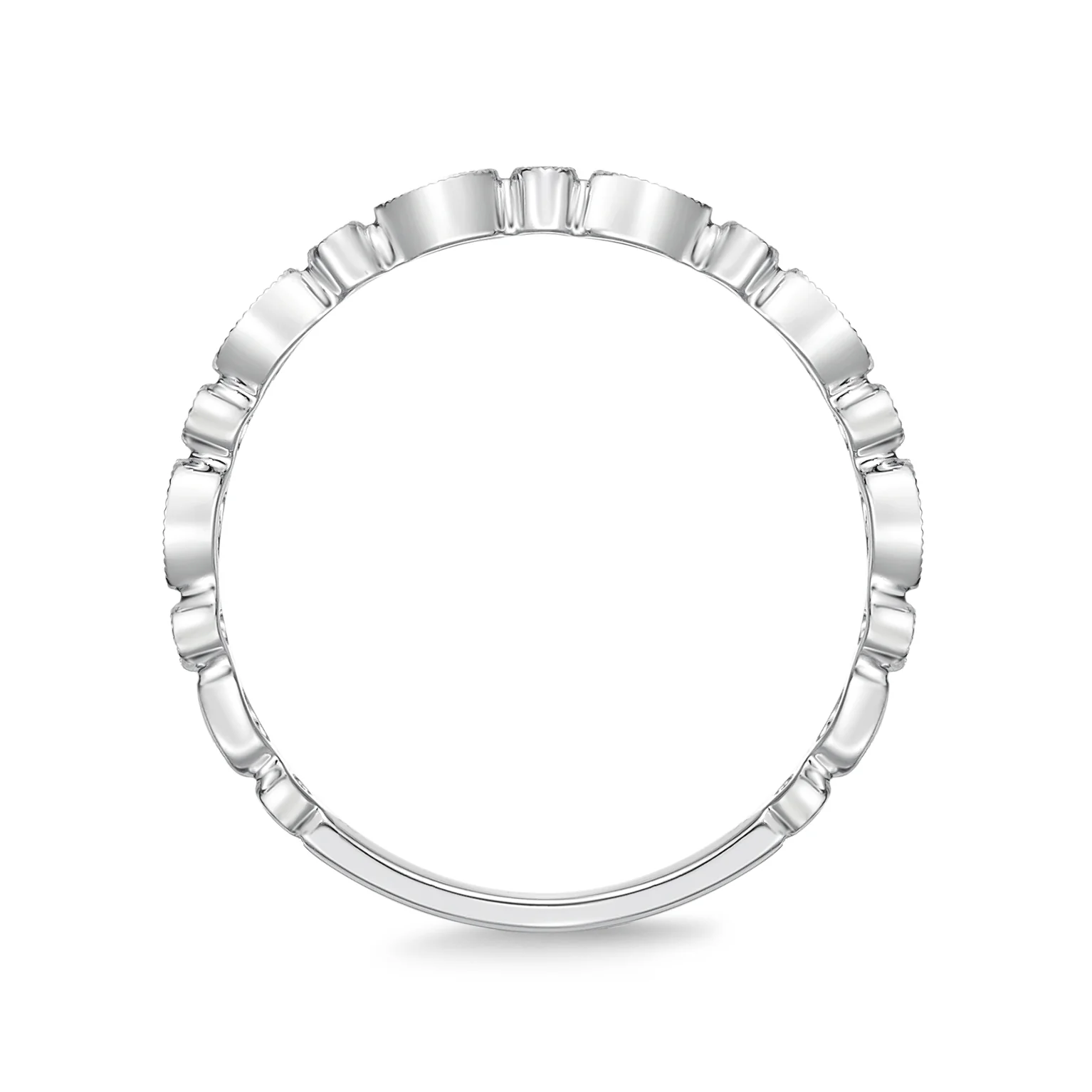 Memoire 18ct White Gold Vintage Round & Illusion Pear Stack Ring with 19 Diamonds - Image 2
