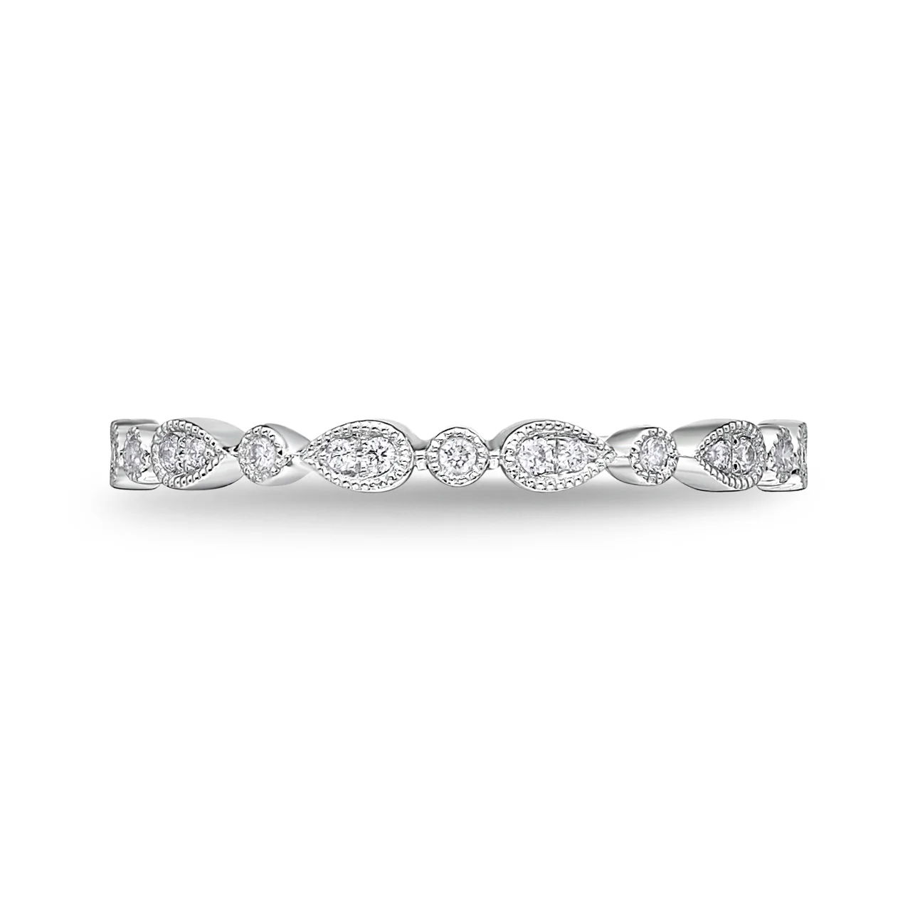 Memoire 18ct White Gold Vintage Round & Illusion Pear Stack Ring with 19 Diamonds - Image 3