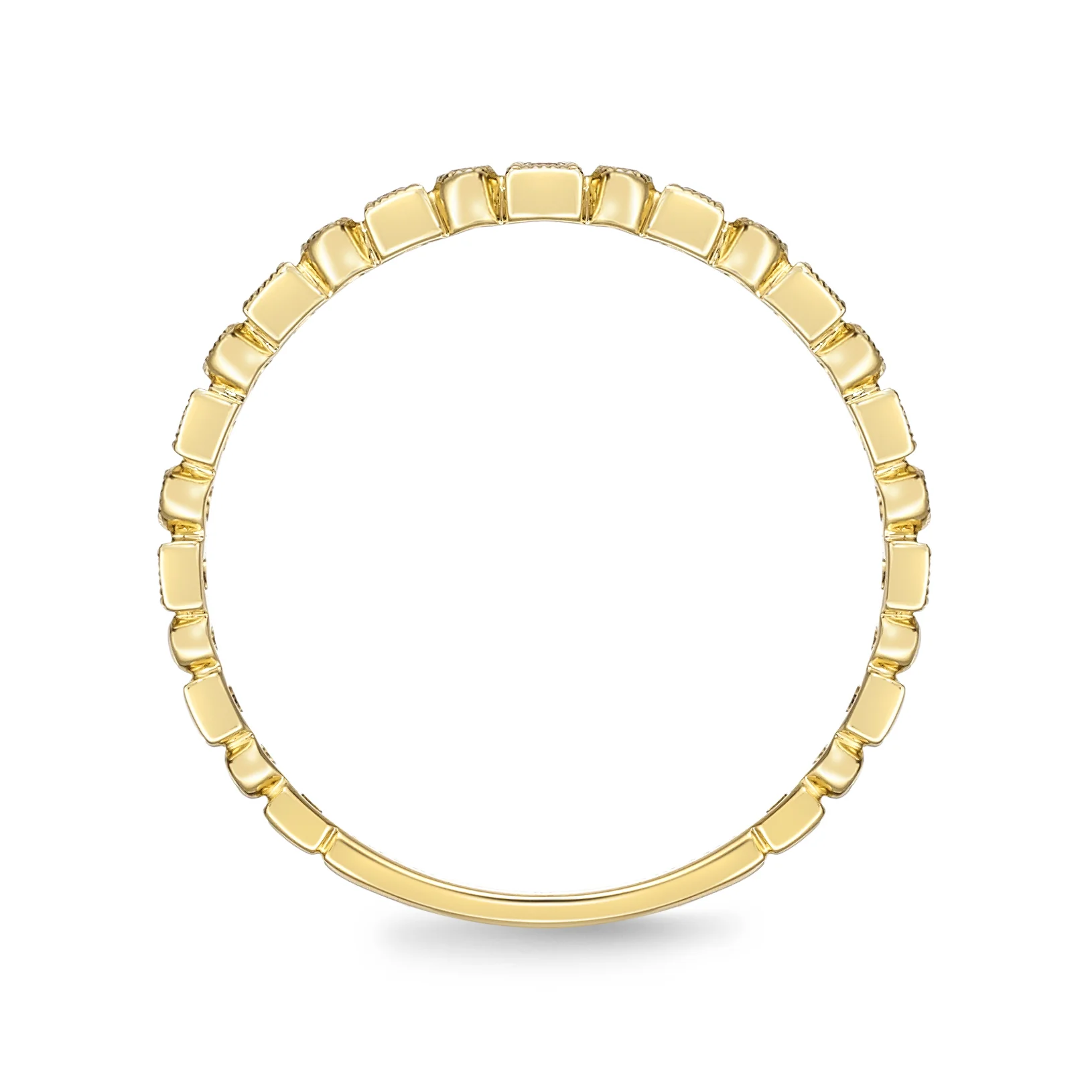 Memoire 18ct Yellow Gold Vintage Square and Round Stack Ring with 17 Diamonds - Image 2