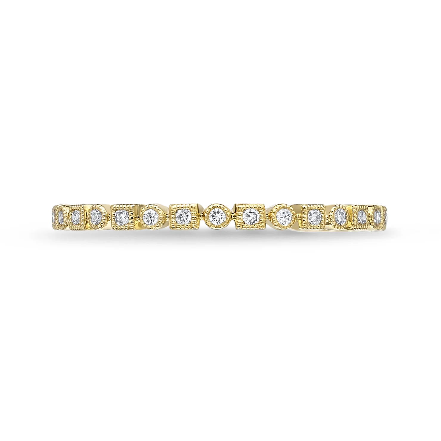 Memoire 18ct Yellow Gold Vintage Square and Round Stack Ring with 17 Diamonds - Image 3
