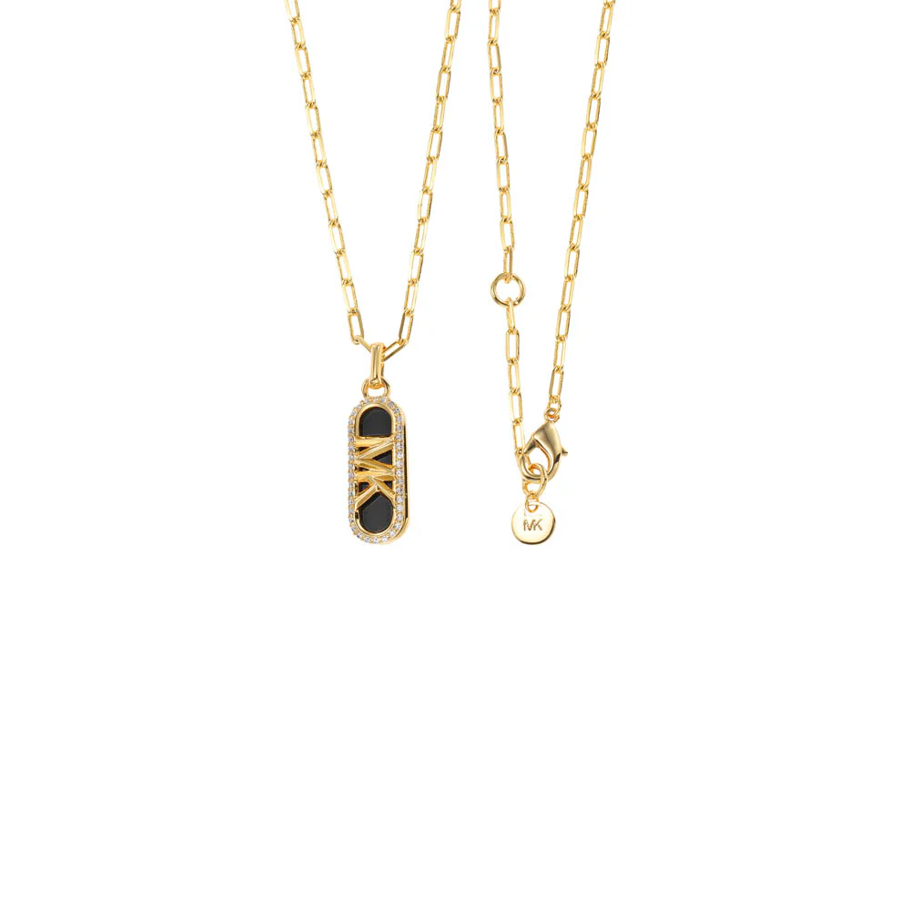 Michael Kors 14ct Yellow Gold Plated Brass Black Onyx Dog Tag Pendant with Chain - Image 2