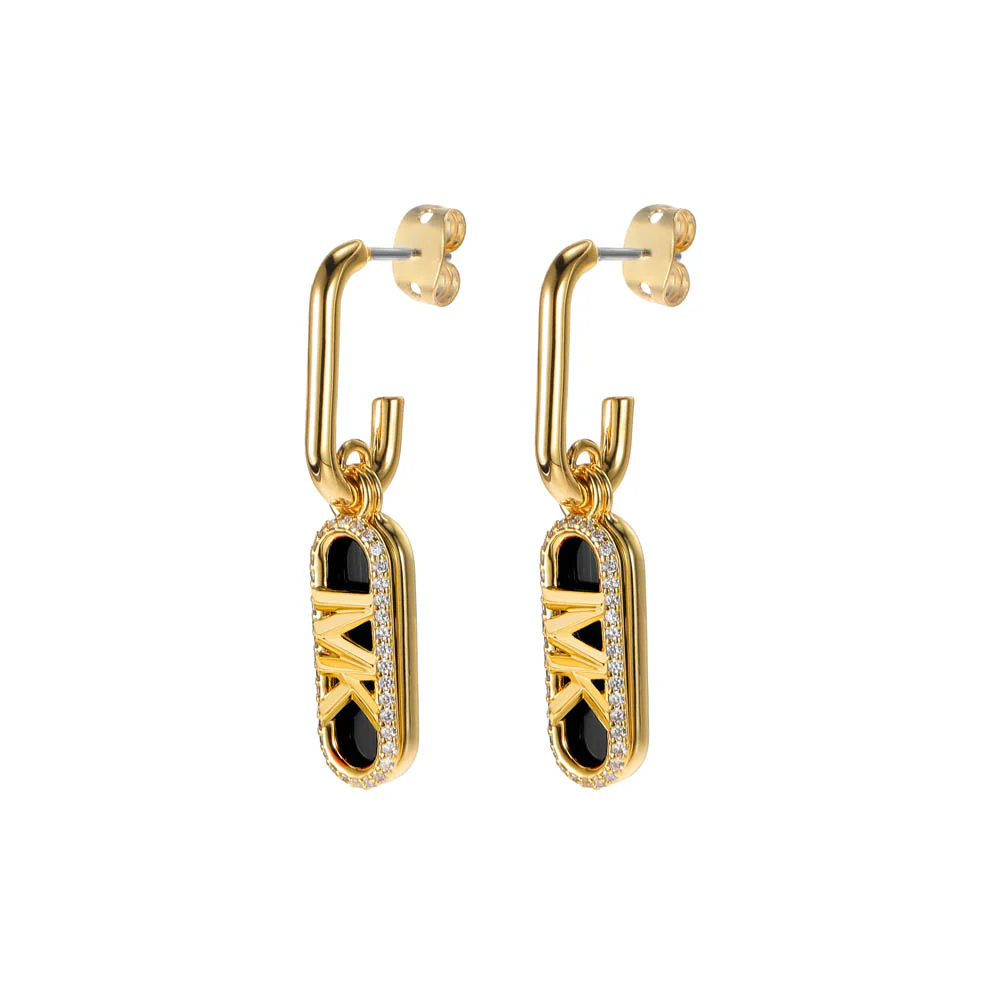 Michael Kors 14ct Yellow Gold Plated Brass Black Onyx Empire Charm Drop Earring - Image 3