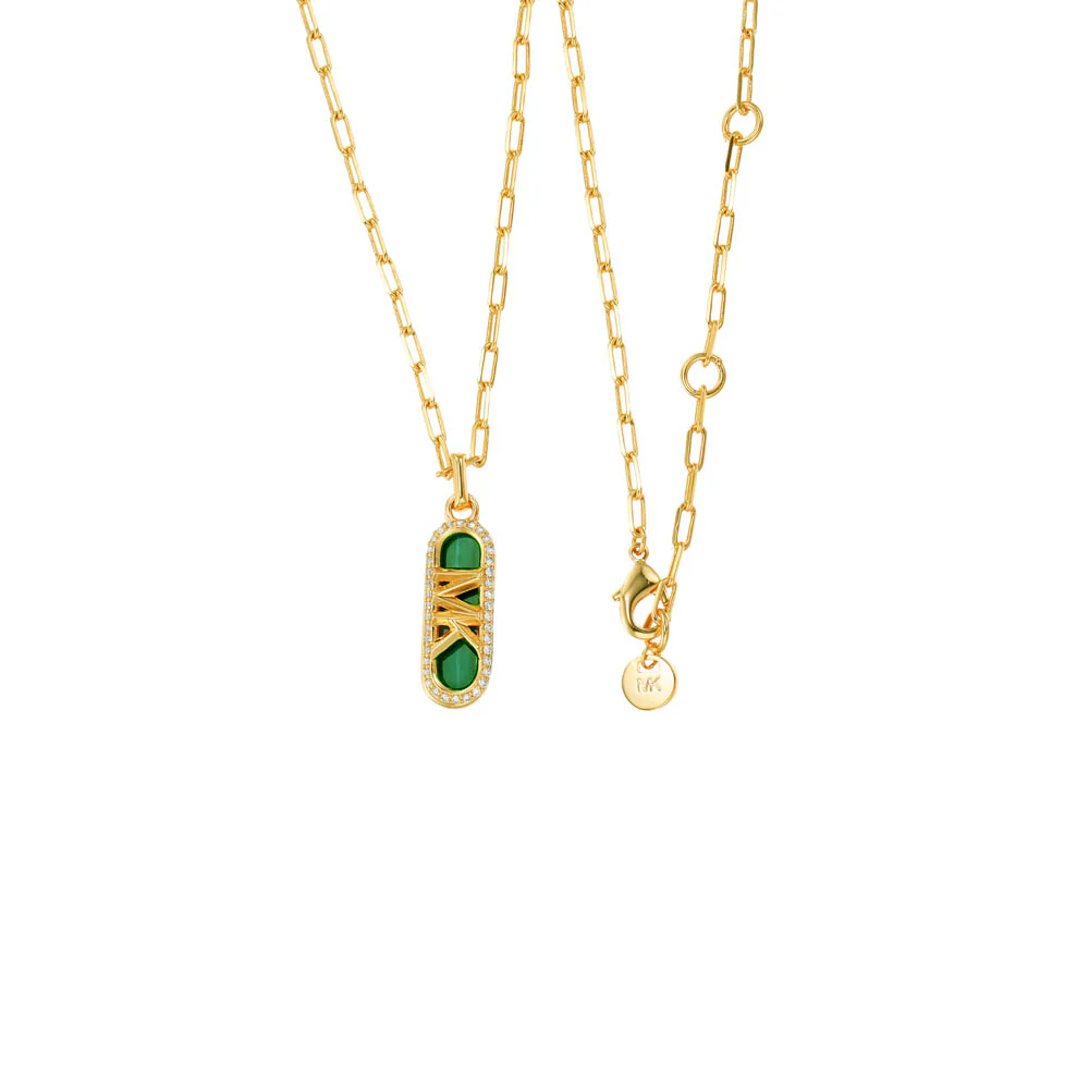 Michael Kors 14ct Yellow Gold Plated Brass Malachite Acetate Dog Tag Pendant with Chain - Image 2