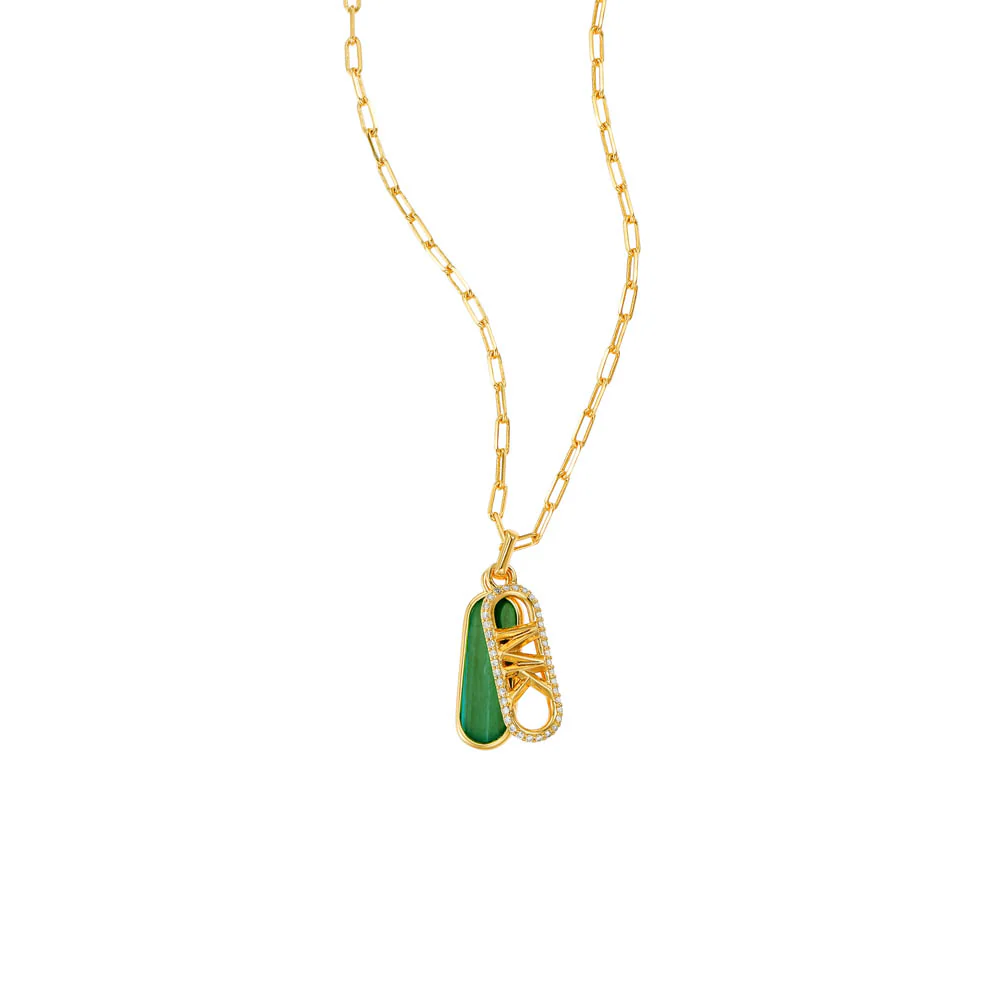 Michael Kors 14ct Yellow Gold Plated Brass Malachite Acetate Dog Tag Pendant with Chain - Image 3