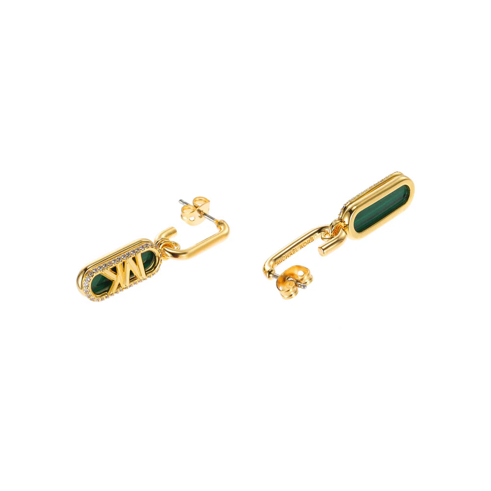 Michael Kors 14ct Yellow Gold Plated Brass Malachite Acetate Empire Charm Drop Earring - Image 2