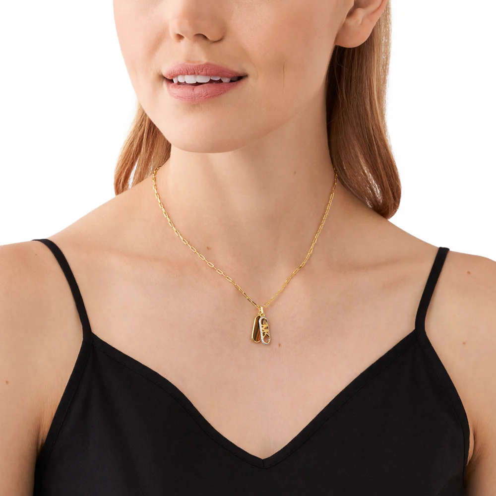Michael Kors 14ct Yellow Gold Plated Brass Tiger's Eye Dog Tag Pendant with Chain - Image 5