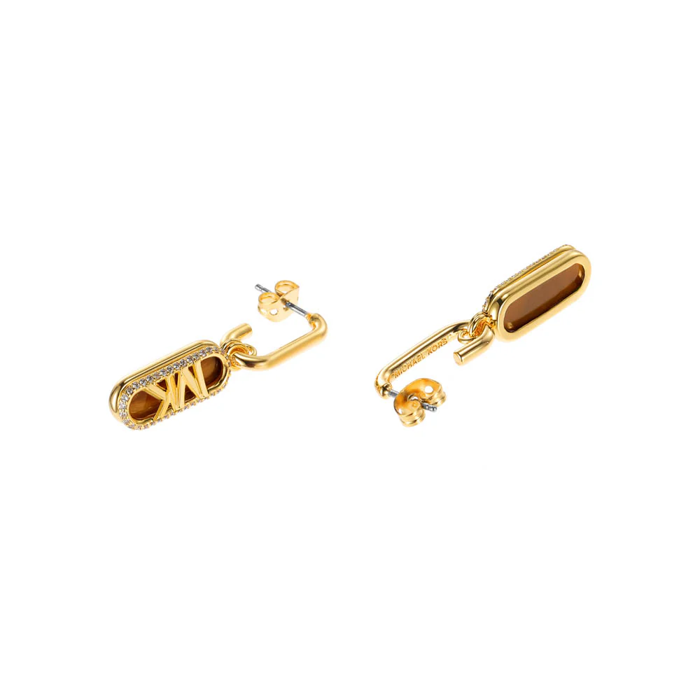 Michael Kors 14ct Yellow Gold Plated Brass Tiger's Eye Empire Charm Drop Earring - Image 2