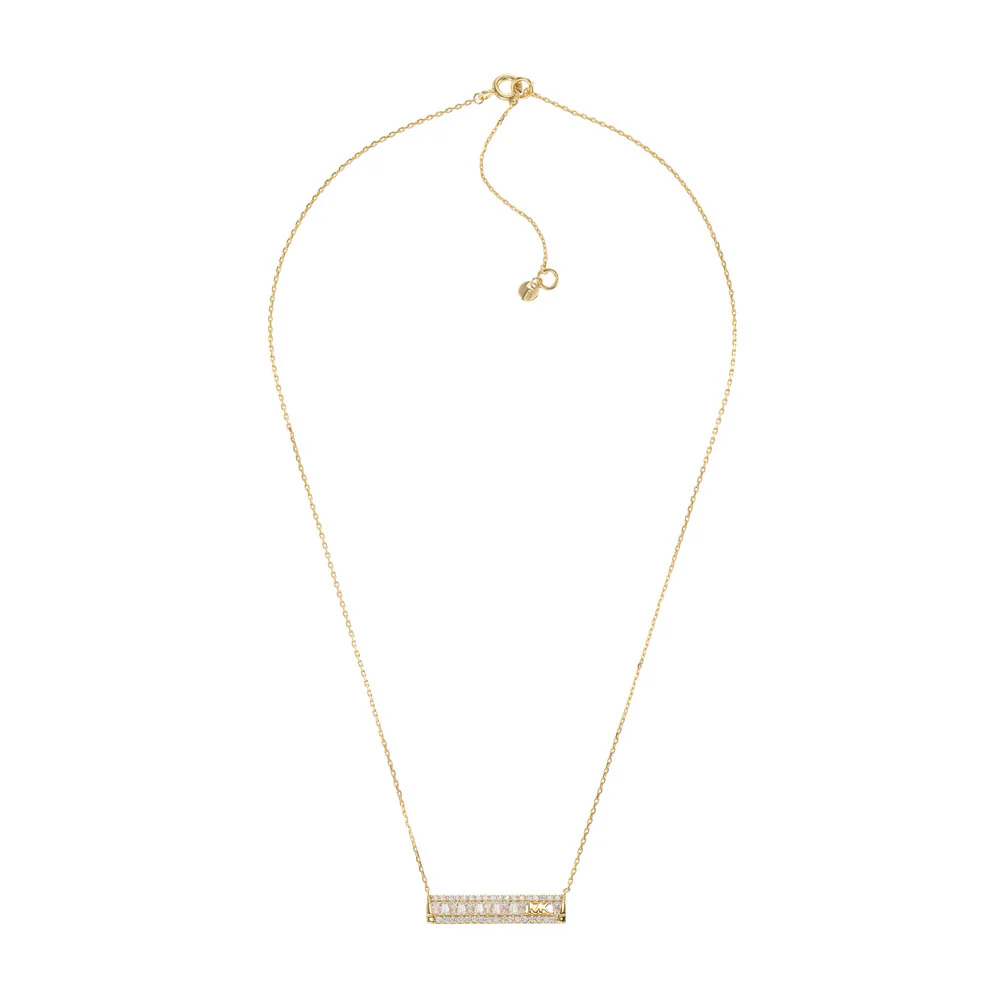 Michael Kors 14ct Yellow Gold Plated Sterling Silver Tapered Baguette Bar Earring & Pendant Chain Set - Image 2