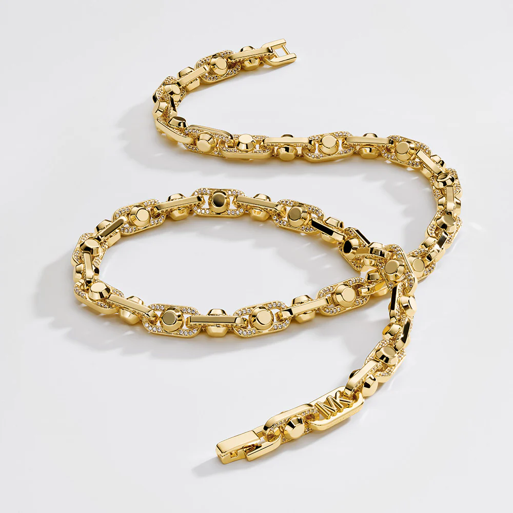 Michael Kors Gold Plated Brass Astor Link Pave 16" Chain - Image 3