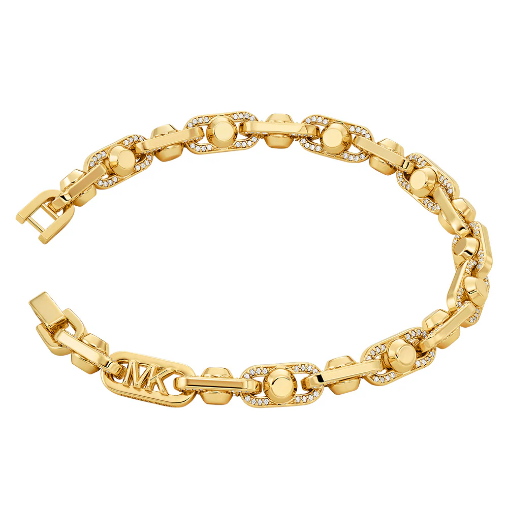 Michael Kors Gold Plated Brass Astor Link Pave 7.5" Bracelet - Image 2