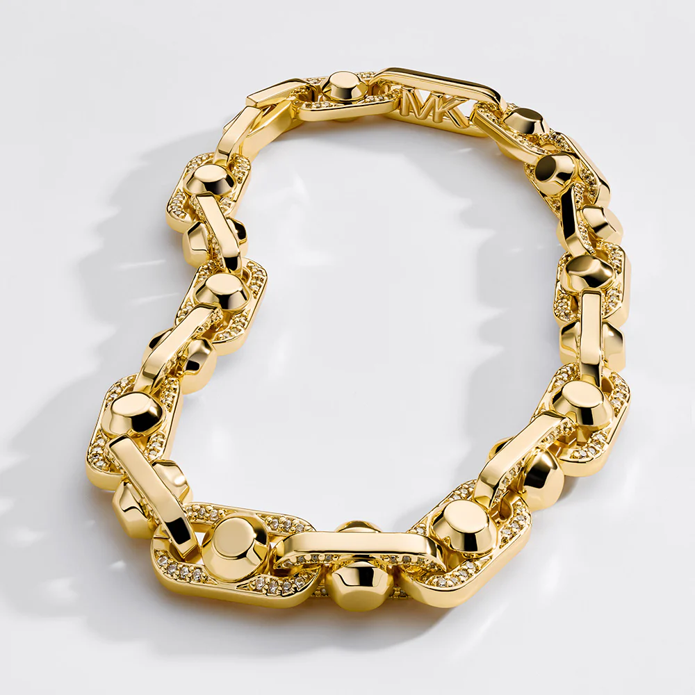 Michael Kors Gold Plated Brass Astor Link Pave 7.5" Bracelet - Image 3