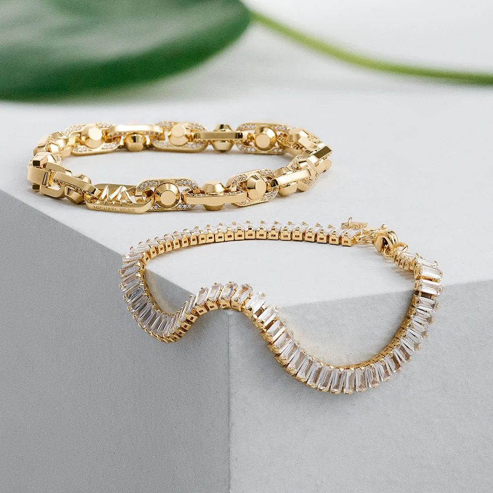 Michael Kors Gold Plated Brass Astor Link Pave 7.5" Bracelet - Image 4