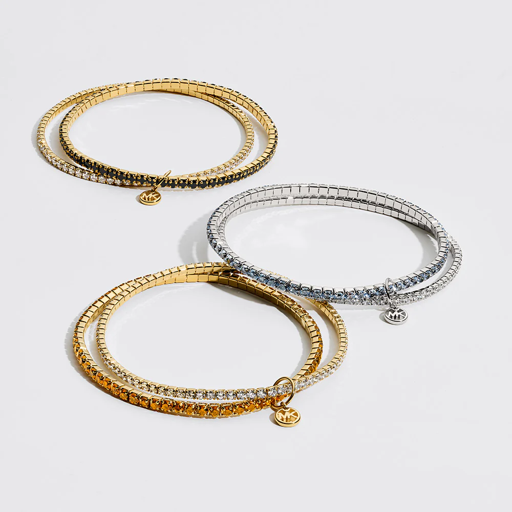 Michael Kors Gold Plated Brass Clear And Black Zirconia Stretch Tennis Bracelet - Image 3