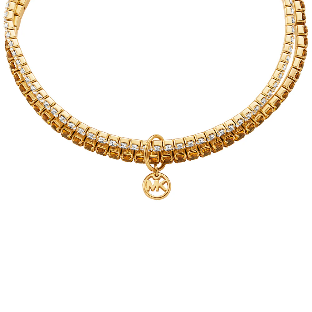 Michael Kors Gold Plated Brass Clear & Terracotta Zirconia Stretch Bracelet - Image 2