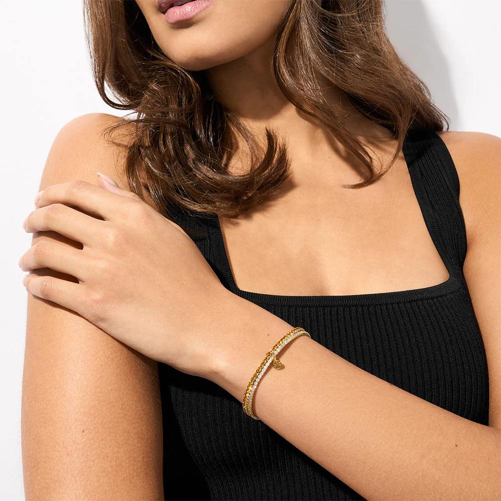 Michael Kors Gold Plated Brass Clear & Terracotta Zirconia Stretch Bracelet - Image 4